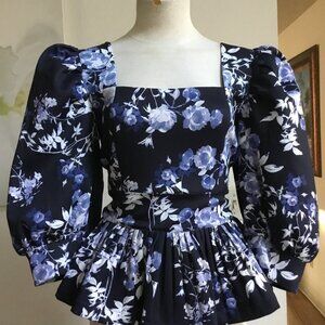 MARCIANO Dressy Floral Blouse Flared Puffer Sleeve Peplum Square Neck   XS